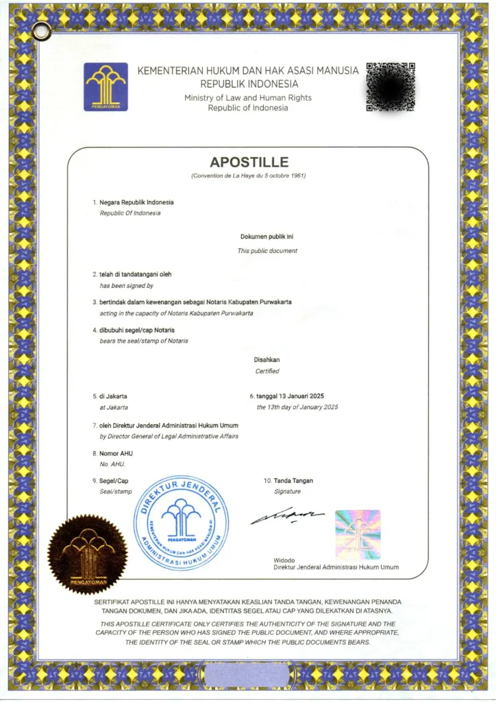 Sample Indonesian Apostille 2025